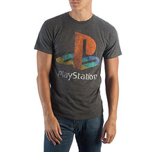 Load image into Gallery viewer, Sony Playstation Classic Logo Tee, PS1 PS2 Gaming Console, Rough Weathered Style on Charcoal T-Shirt - Medium