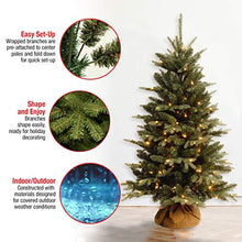 Load image into Gallery viewer, National Tree Company Pre-lit Artificial Mini Christmas Tree | Includes Small Lights and Cloth Bag Base | Great For Tabletop or Desk | Burlap - 4 ft