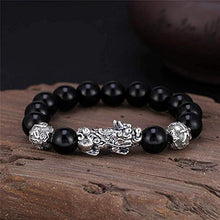Load image into Gallery viewer, Feng Shui Pixiu Black Obsidian Wealth Bracelet, Feng Shui Decoration, Dragon Attract Good Luck and Wealth Jewelry Adjustable Elastic for Men Women Black Silver 5 Pcs