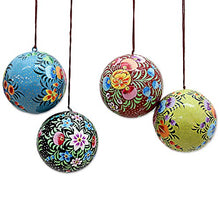 Load image into Gallery viewer, NOVICA Floral Beauty (Set of 4) Papier Mache Ornaments