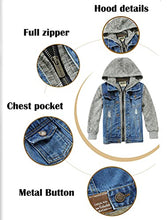 Load image into Gallery viewer, Mallimoda Kids Boys Girls Hooded Denim Jacket Zipper Coat Outerwear (9-10 Years, Style 7 Denim)