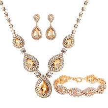 Load image into Gallery viewer, 3 Pack Women Jewelry Set Rhinestone Necklace Bangle Bracelet and Rhinestone Crystal Teardrop Dangle Earrings for Wedding Party