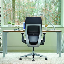 Load image into Gallery viewer, Steelcase Gesture Office Chair - Cogent Connect Blueprint Upholstered Wrapped Back Platinum Metallic Frame Medium Seat Light Seagull Seat/Back Dark Merle Arms Hard Floor Caster Wheels