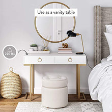 Load image into Gallery viewer, Nathan James 53301 Leighton Two-Drawer Home Office Computer Desk Vanity Table, Wood and Metal, White/Gold