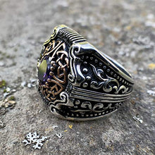 Load image into Gallery viewer, MEVA 925 Sterling Silver Stylish Filigree Design Amethyst Stone Men's Ring RKB0038 (9.50)