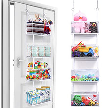 Load image into Gallery viewer, ULG Over Door Organizer with 4 Large Ultra Sturdy & Large Pockets Organizer, 22 lbs Capacity Hanging Storage Organizer with Clear Window for Bedroom Nursery, Baby Kids Toys, Shoes, Diapers, White