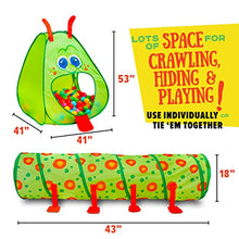 Load image into Gallery viewer, Kiddey Caterpillar Play Tunnel and Tent Combo (2-Piece Set) – Kids Crawling and Exploration Discovery Station for Early Learning and Muscle Development – Indoor/Outdoor Use – by Kiddey