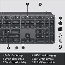 Load image into Gallery viewer, Logitech MX Keys Advanced Wireless Illuminated Keyboard, Tactile Responsive Typing, Backlighting, Bluetooth, USB-C, Apple macOS, Microsoft Windows, Linux, iOS, Android, Metal Build - Graphite