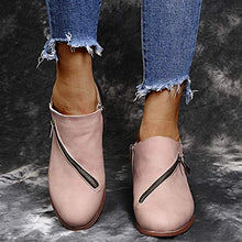Load image into Gallery viewer, Padaleks Womens Comfort Low Square Heel Ankle Boots Office Retro Flat Zipper Short Booties Round Toe Pumps Shoe