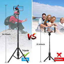 Load image into Gallery viewer, Selfie Stick Tripod,54" Extendable Tripod Stand with Cell Phone Mount Holder & Rechargeable Wireless Remote,Lightweight, Compatible with iPhone & Android Phone,Camera,Gopro