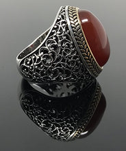 Load image into Gallery viewer, KAR 925K Stamped Sterling Silver Agate (Aqeeq) Men's Ring I1T (9)
