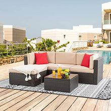 Load image into Gallery viewer, Shintenchi 5 Pieces Patio Furniture Sets Outdoor All-Weather Sectional Patio Sofa Set PE Rattan Manual Weaving Wicker Patio Conversation Set with Glass Table&Ottoman Cushion and Red Pillows (Brown)