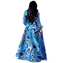 Load image into Gallery viewer, Nuofengkudu Womens Sheer Summer Boho V-Neck Printed Floral Maxi Dress Long Sleeve Dresses Slim Waisted Plus (Blue) L