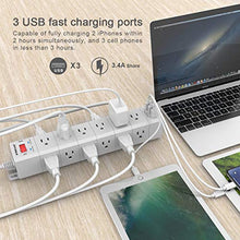 Load image into Gallery viewer, Long Power Strip, POWSAF Surge Protector with 18-Outlet(3-Sided) and 3 USB Ports(5V/3.4A, 17W), 6ft(1875W/15A) Heavy Duty Extension Cord, ETL Listed, White