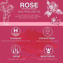 Load image into Gallery viewer, Rose Multi-Use Oil for Face, Body and Hair - Organic Blend of Apricot, Vitamin E and Sweet Almond Oil Moisturizer for Dry Skin, Scalp and Nails - Rose Petals, and Bergamot Essential Oil - 4 Fl Oz