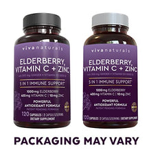 Load image into Gallery viewer, Viva Naturals Elderberry, Vitamin C, Zinc, Vitamin D3 5000 IU & Ginger - Antioxidant & Immune Support Supplement, 2 Month Supply (120 Capsules) - 5 in 1 Daily Immune Support for Adults