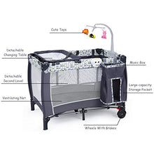 Load image into Gallery viewer, Costzon Baby Playard, 3 in 1 Convertible Playpen with Bassinet, Changing Table, Foldable Bassinet Bed with Music Box, Whirling Toys, Wheels & Brake, Large Capacity Basket, Oxford Carry Bag (Grey)