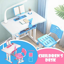 Load image into Gallery viewer, Kids Desk and Chair Set, Height Adjustable Kids Table and Chair Set, Home School Use Anti-Reflective Children Study Table with LED Light/Reading Board/Pull-Out Drawer (70 x 50cm, Not tiltable Pink)