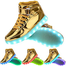 Load image into Gallery viewer, Odema Women High Top USB Charging LED Shoes Flashing Sneakers, Gold, 8 B(M) US