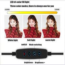 Load image into Gallery viewer, CWH&WEN 10 Inch Ring Light with Tripod Stand, Selfie Fill Lamp with 3 Cell Phone Holders, 3 Lighting Modes, Adjustable Brightness, for YouTube Video and Makeup