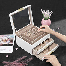 Load image into Gallery viewer, SONGMICS Jewelry Box with Glass Lid, 3-Layer Jewelry Organizer with 2 Drawers, for Loved Ones, White UJBC239WT