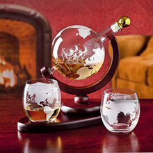 Load image into Gallery viewer, Whiskey Decanter Globe Set with 2 Etched Globe Whisky Glasses - for Liquor, Scotch, Bourbon, Vodka - 850ml