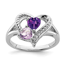 Load image into Gallery viewer, 925 Sterling Silver Purple Amethyst Pink Quartz Diamond Band Ring Size 7.00 Love Gemstone Fine Jewelry For Women Gifts For Her