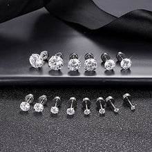 Load image into Gallery viewer, Fansilver 7Pairs 20G Hypoallergenic Stud Earrings for Women Men Stud Flatback Ear Piercing Cubic Zirconia 2-8mm