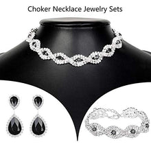 Load image into Gallery viewer, 3 Pack Bridal Rhinestone Crystal Statement Choker Necklace Link Bracelet and Teardrop Dangle Earrings Jewelry Set Gifts fit with Wedding Dress Party