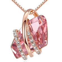 Load image into Gallery viewer, Leafael Wish Stone Pendant Necklace with Vintage Pink Birthstone Crystal for October, 18K Rose Gold Plated, 18" + 2" Chain