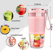 Load image into Gallery viewer, KLOUDI Portable Blender, Cordless Personal Blender Juicer, Mini Mixer, Waterproof Smoothie Blender With USB Rechargeable, BPA Free Tritan 300ml, Home, Office, Sports, Travel, Outdoors Pink