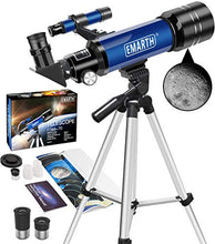 Load image into Gallery viewer, Emarth Telescope, Travel Scope 70mm/360mm Astronomical Refracter Telescope with Tripod & Finder Scope, Portable Telescope for Kids Beginners Adults (Blue)