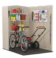 Load image into Gallery viewer, Rubbermaid Large Plastic Vertical Resin Weather Resistant Storage Shed, 5 x 6 Ft., Sandstone, for Garden/Backyard/Home/Pool/Bikes/Lawn Mowers