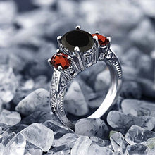 Load image into Gallery viewer, Gem Stone King 925 Sterling Silver Black Onyx & Red Garnet 3-Stone Women's Ring 2.73 Cttw (Size 6)