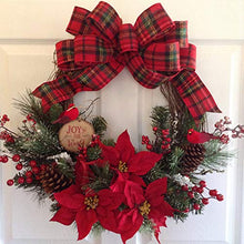 Load image into Gallery viewer, Yoonly Poinsettia Wreath 11.8inch Artificial Berry Wreath Handcrafted Garland Decorative Collection Tartan Plaid Wreath with Cones (US Joy Rattan Circle, 11 inches (30 cm))
