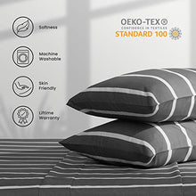 Load image into Gallery viewer, SLEEP ZONE Printed Stripe Sheet Set Double Brushed Microfiber Super Soft Breathable Bedding Sheets with 16 inch Deep Pocket 4 Pieces, Queen, White Stripes
