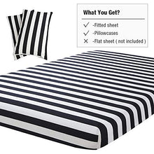 Load image into Gallery viewer, Vaulia Black and White Stripe Print Pattern, Soft Microfiber Queen Size Sheets, 3-Piece Set (1 Fitted Sheet 2 Pillowcases)