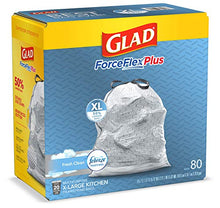 Load image into Gallery viewer, Glad ForceFlexPlus XL Grey Kitchen Drawstring Trash Bags, Febreze, 20 Gal, 80 Ct (Package May Vary)