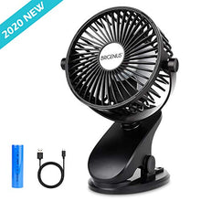 Load image into Gallery viewer, BRIGENIUS Battery Operated Clip on Stroller Fan, Portable Mini Desk Fan Rechargeable, USB Powered Clip Fan for Baby Stroller Office Outdoor Travel, Black
