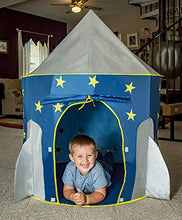 Load image into Gallery viewer, no branded Rocket Ship Tent - Space Themed Pretend Play Tent - Space Play House - Spaceship Tent for Kids - Foldable Pop Up Star Play Tent Blue