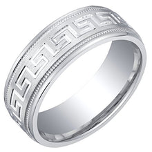 Load image into Gallery viewer, Mens Sterling Silver Greek Key Wedding Ring Band in Brushed Matte Milgrain 7mm Comfort Fit Size 10