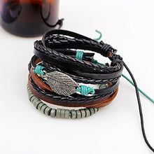 Load image into Gallery viewer, Diamondo Woven Leather Bracelet Unisex Leaf Charm Multi Layers Beads Adjustable Wristband