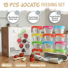 Load image into Gallery viewer, Jocate 5oz Borosilicate Glass Baby Food Storage Jars with Leakproof Lids | Glass Baby Food Jars | Baby Food Containers Glass | Baby Containers Freezer, Dishwasher, Oven & Microwave Safe
