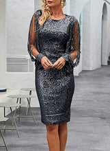 Load image into Gallery viewer, Lovezesent Womens Sexy Sequin Tassel Sleeve Bodycon Night Club Cocktail Party Midi Dress Black Medium