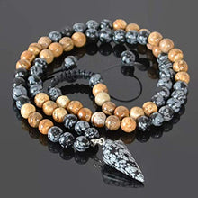 Load image into Gallery viewer, Snowflake Obsidian and Picture Jasper Long Beaded Dowsing Pendulum Pendant Necklace for Men Natural Stone Handmade Jewelry