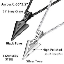 Load image into Gallery viewer, Jstyle Stainless Steel Pendant Necklace for Mens Boys Cool Spearpoint Arrowhead Pendant Chain Necklace Set Black & Silver Tone