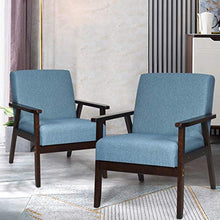 Load image into Gallery viewer, Giantex Set of 2 Mid-Century Modern Accent Chair, Retro Fabric Armchair w/Tufted Back, Solid Hardwood Made, Upholstered Linen Lounge Arm Chair for Living Room (Blue)