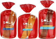 Load image into Gallery viewer, Sola Low Carb Sweet & Buttery Variety Pack, 1 Sweet & Buttery Bread, 1 Golden Wheat Hot Dog Buns, 1 Golden Wheat Hamburger Buns, (Pack of 3)