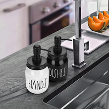 Load image into Gallery viewer, Mason Jar Soap Dispenser Set by Brighter Barns - Farmhouse Dish and Hand Soap Dispensers Set - Liquid Soap Dispenser - Glass Soap Dispensers for Kitchen Sink - Farmhouse Kitchen Decor (Black/White)