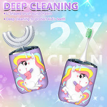 Load image into Gallery viewer, Kids Toothbrush Electric, U Shaped Ultrasonic Automatic Toothbrush with 2 Brush Heads, Six Cleaning Modes, Cartoon Modeling Design for Kids, Special for Birthday Gift (Purple)